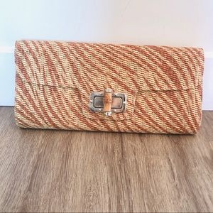 Woven Beige and Burnt Orange Clutch with Chain